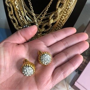 Vintage Kenneth Jay Lane KJL Clip on Signed Earrings with Pave Rhinestones.